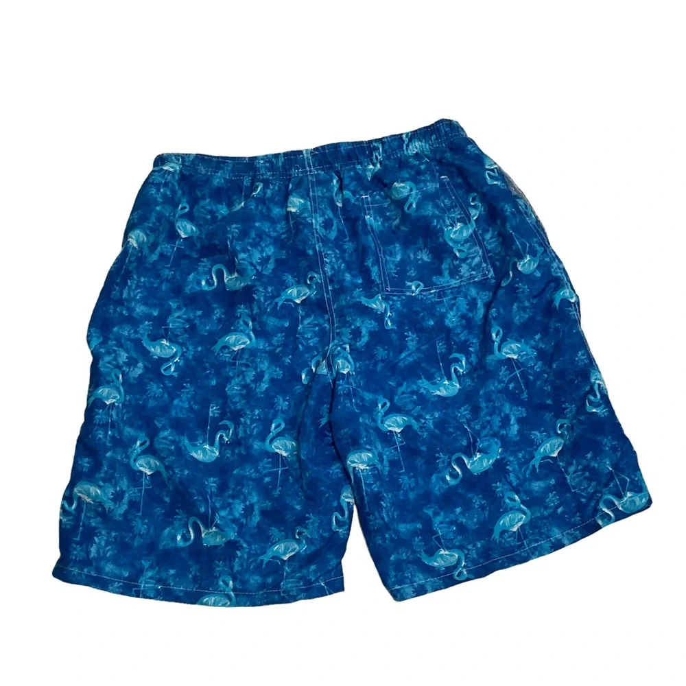 Red Melon Mens XL Mesh Lined Swim Trunks Blue Flamingo Pattern With Pockets